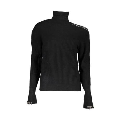 Patrizia Pepe Chic Kontrast Turtleneck Tröja Black, Dam