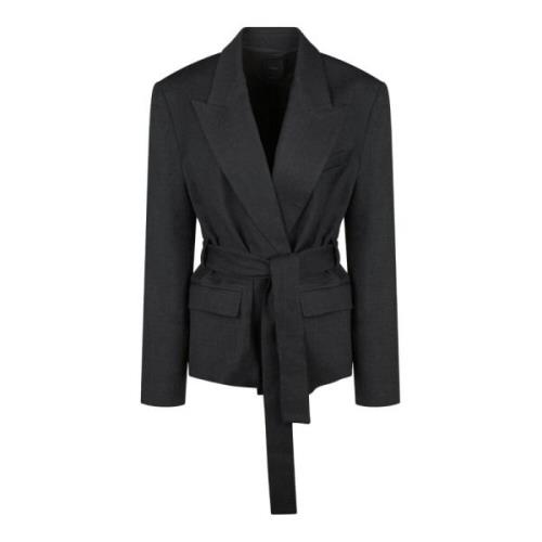 Pinko Grå Flanell Klassisk Blazer med Bälte Gray, Dam