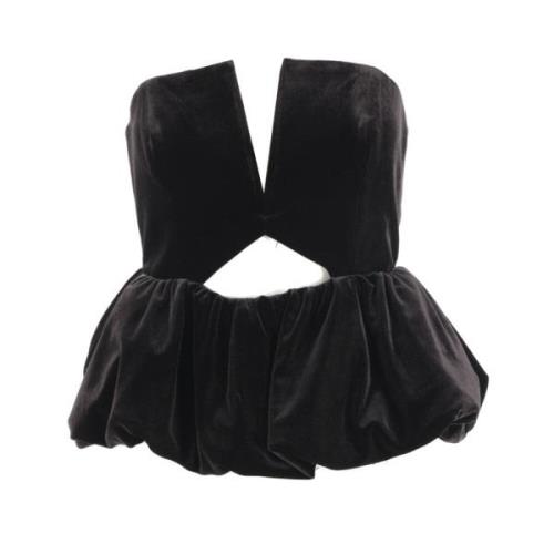 Self Portrait Svart Velvet Bustier Top Cut-Out Black, Dam