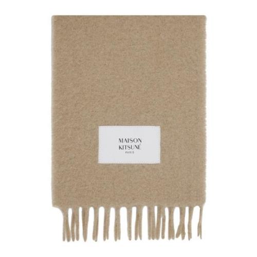 Maison Kitsuné Beige Alpacka Stickad Halsduk med Fransar Beige, Herr