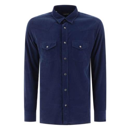 Tom Ford Corduroy slim fit skjorta med fickor Blue, Herr