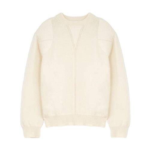 Jil Sander Finstickad Vit Tröja med Crew Neck Beige, Herr