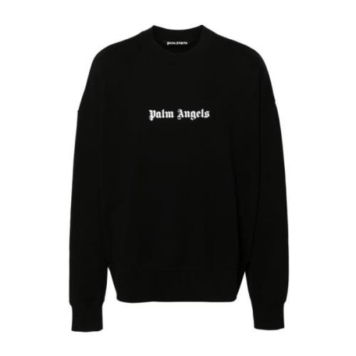 Palm Angels Svart Logo Print Crew Neck Sweater Black, Herr