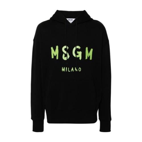 Msgm Svart Logotyp Tryckad Huvtröja Black, Herr