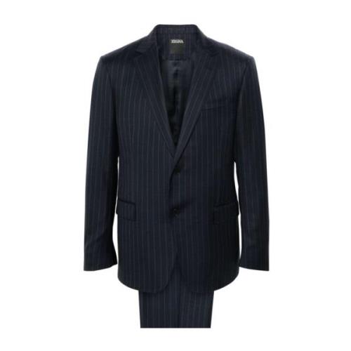 Ermenegildo Zegna Blå Ullrandig Blazer Byxor Set Blue, Herr