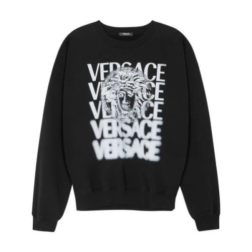 Versace Logo-print bomullsweatshirt Black, Herr