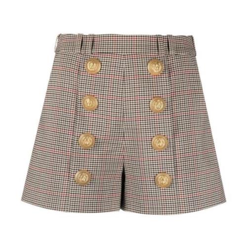 Balmain Elegant Houndstooth Shorts Beige Beige, Dam