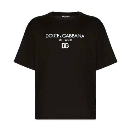 Dolce & Gabbana Svart Bomull T-shirt med Logo Black, Herr