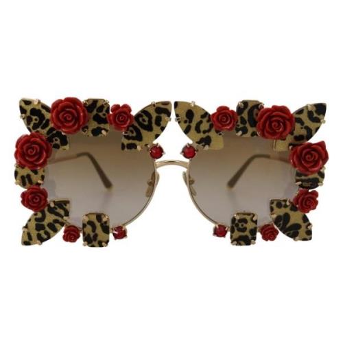 Dolce & Gabbana Elegant Rund Solglasögon med Rosdekoration Multicolor,...