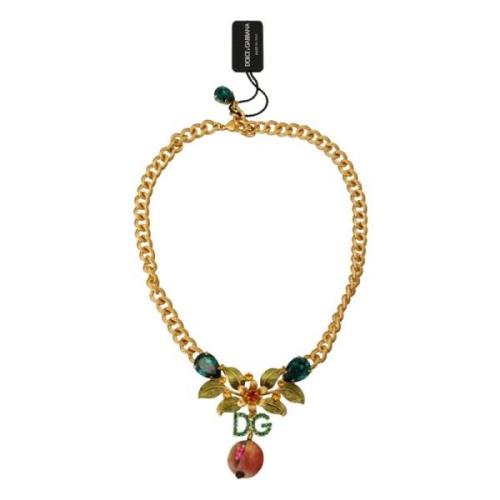 Dolce & Gabbana Guld Blomma Frukt Halsband Yellow, Dam