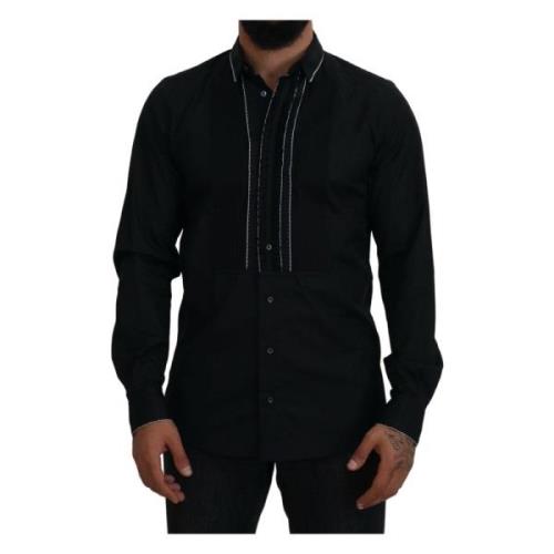 Dolce & Gabbana Elegant Slim Fit Tuxedo Dress Shirt Black, Herr