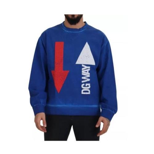 Dolce & Gabbana Blå Crewneck Bomullströja Dgway Logo Blue, Herr