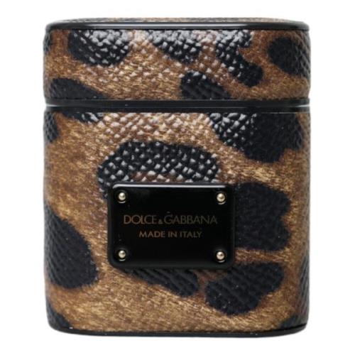 Dolce & Gabbana Leopard Kalvskinn Airpods Fodral Brown, Unisex