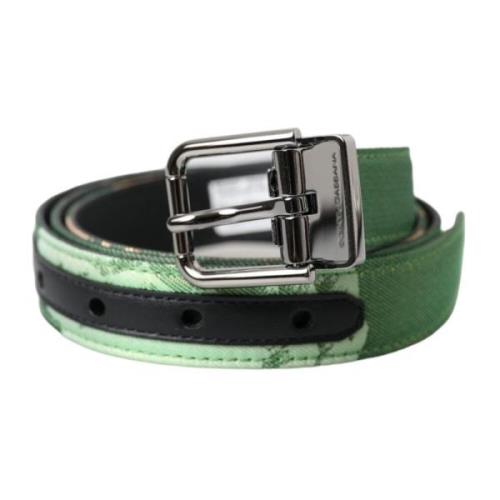 Dolce & Gabbana Grön Läder Jacquard Metallspänne Bälte Green, Herr