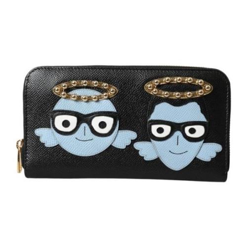 Dolce & Gabbana Lyxigt Läderplånbok med Ängelmotiv Black, Herr