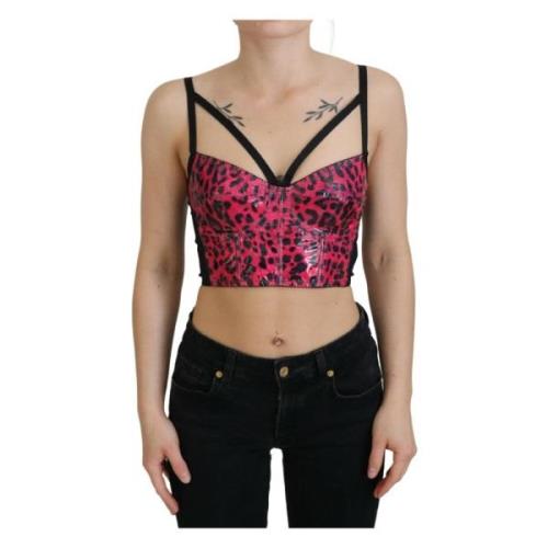 Dolce & Gabbana Leopardmönstrad Bustier Korsett Topp Pink, Dam