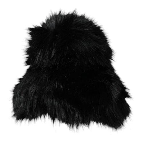 Dolce & Gabbana Svart Faux Fur Bucket Hat Black, Dam