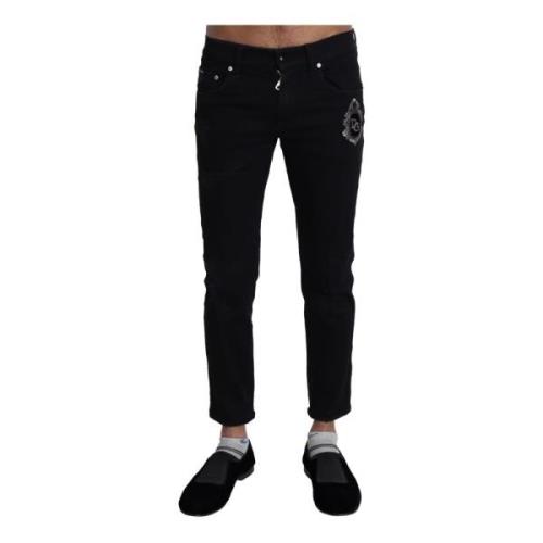 Dolce & Gabbana Svart Broderad Slim Jeans Black, Herr