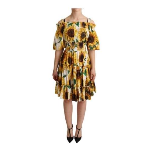 Dolce & Gabbana Solros Print Kall Axelklänning Yellow, Dam