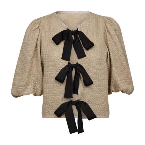 Co'Couture Boucle Bow Blouse med Slöjfdetalj Beige, Dam