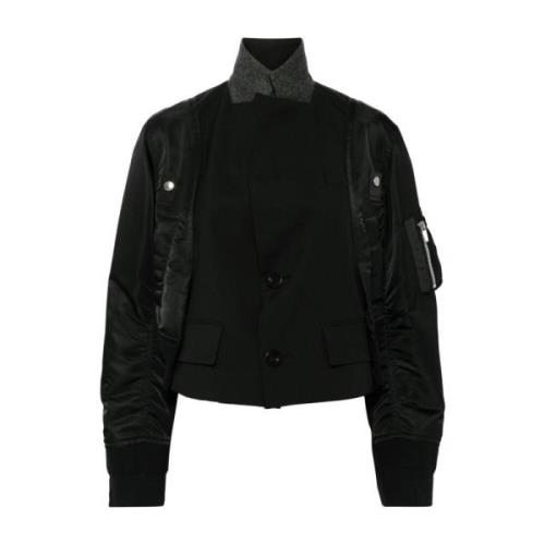 Sacai Svart Twilljacka med Suiting-stil Black, Dam