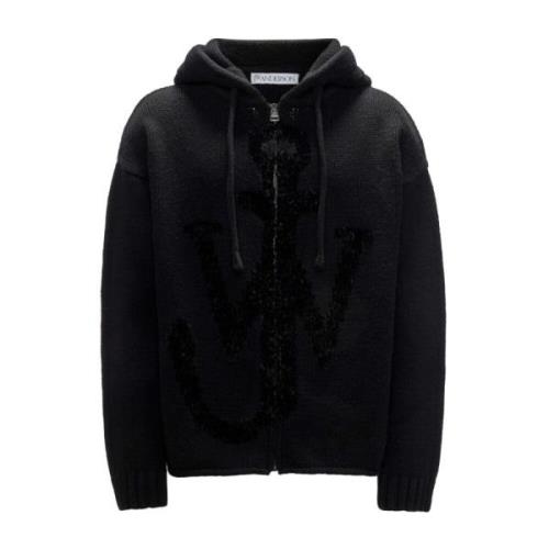 JW Anderson Logo Zip Hoodie - Merino Design Black, Herr