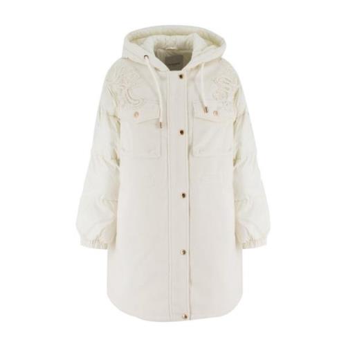 Ermanno Scervino Blomsterapplikation Bi-Material Parka White, Dam