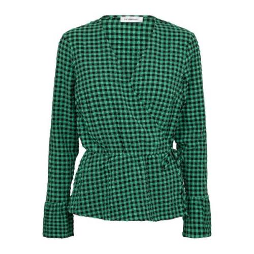 Co'Couture Rutig Wrap Blus Grön Green, Dam