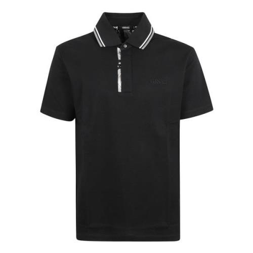 Versace Svarta Polo T-shirts med Silkeinsatser Black, Herr