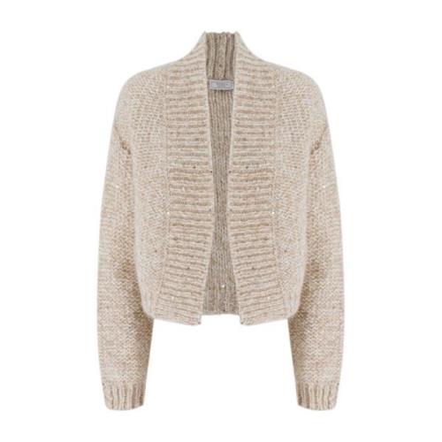 Peserico Paljettdekorerad Stickad Kofta Beige, Dam