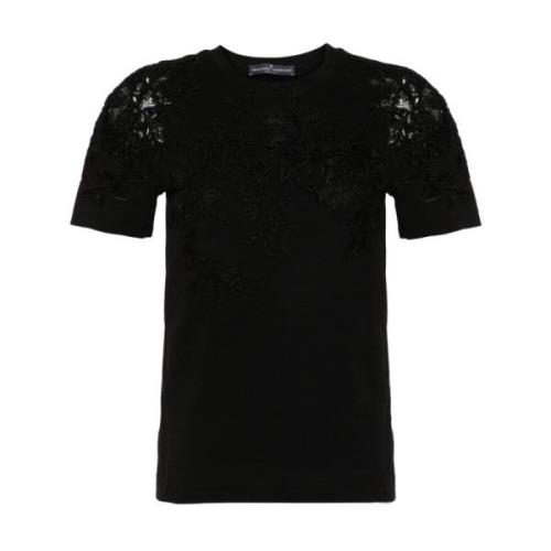 Ermanno Scervino Svart Blomsterapplikation Crew Neck T-shirt Black, Da...