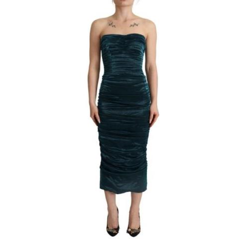 Dolce & Gabbana Turkos Draperad Satin Midi Klänning Green, Dam