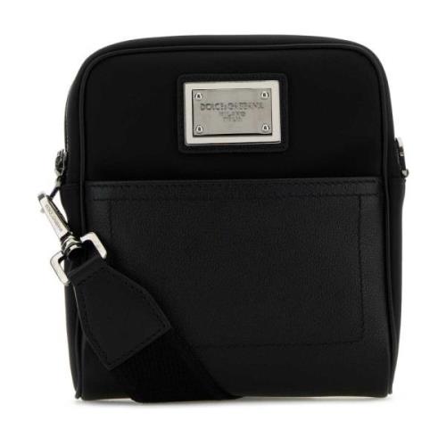 Dolce & Gabbana Stilren Svart Läder Crossbody-väska Black, Herr