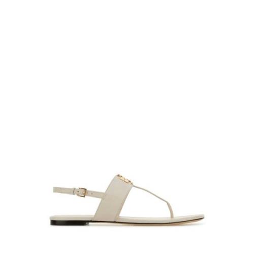 Tory Burch Elegant Elfenben Läder Thong Sandaler White, Dam