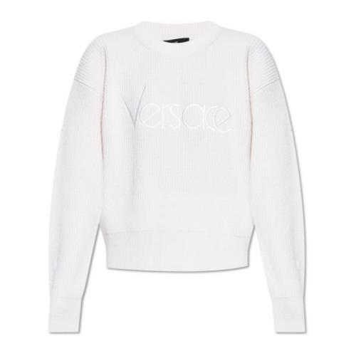 Versace Tröja med broderad logotyp White, Dam