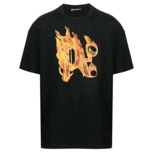 Palm Angels Svart Logo Print Crew Neck T-shirt Black, Herr