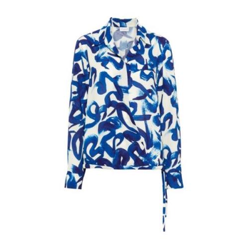 Dries Van Noten Blå/Vit Wrap Skjorta Handmålad Print Blue, Dam