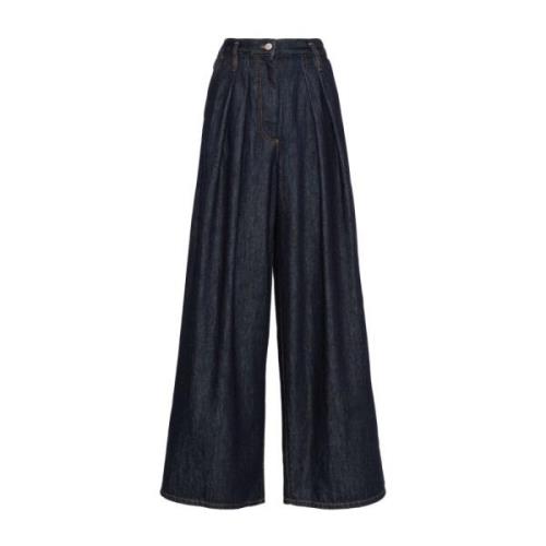 Dries Van Noten Blå Denim Wide Leg Byxor Blue, Dam