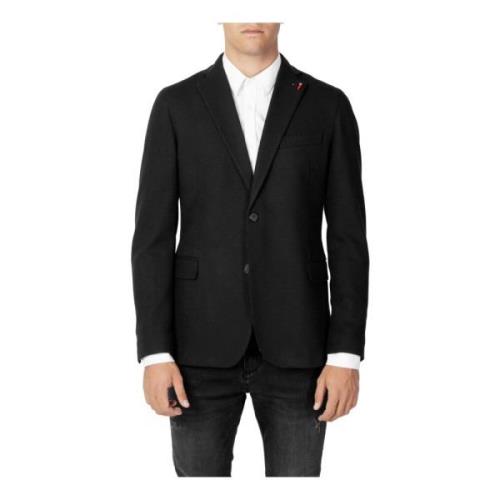 Mulish Svart Knappfästning Revers Blazer Black, Herr