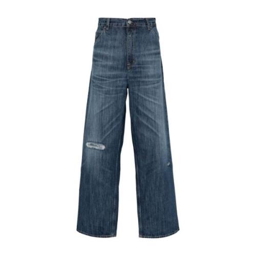 Our Legacy Blå Loose-Fit Denim Jeans med Reparerade Hål Blue, Herr