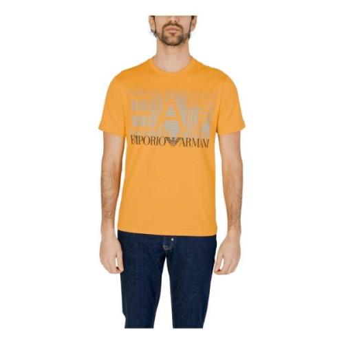 Emporio Armani EA7 Gul Print Bomull T-shirt Yellow, Herr