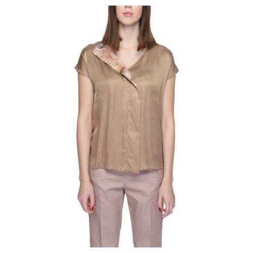 Alviero Martini 1a Classe Tryckt Beige Blus Kort Ärm Beige, Dam