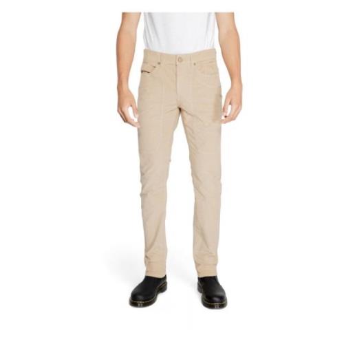 Jeckerson Beige Zip-Up Cotton Trousers Beige, Herr