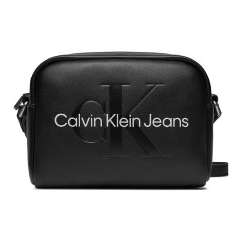 Calvin Klein Svart Tryckt Axelväska med Dragkedja Black, Dam