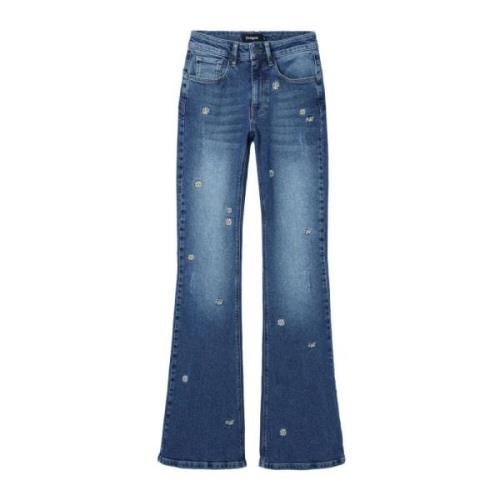 Desigual Blå Slitna Effekt Jeans Blue, Dam