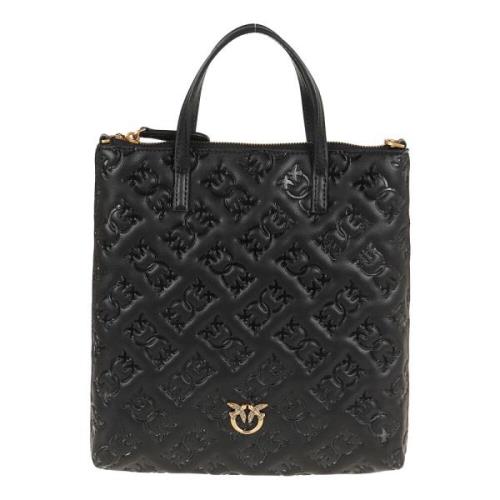 Pinko Silk-touch Läder Shopper Väska Love Birds Black, Dam