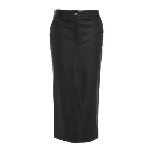 Pinko Faux Läder Midi Kjol Italien Black, Dam