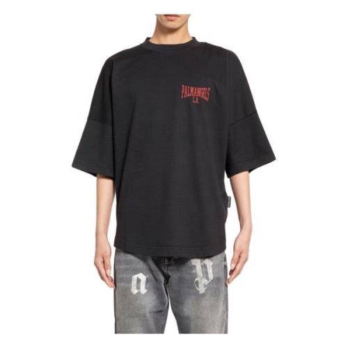 Palm Angels College Logo Print Tee Svart Röd Black, Herr