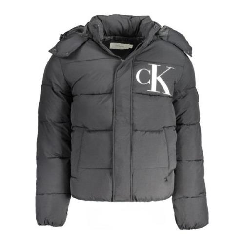 Calvin Klein Svart Huva Jacka med Logotyp Tryck Black, Herr