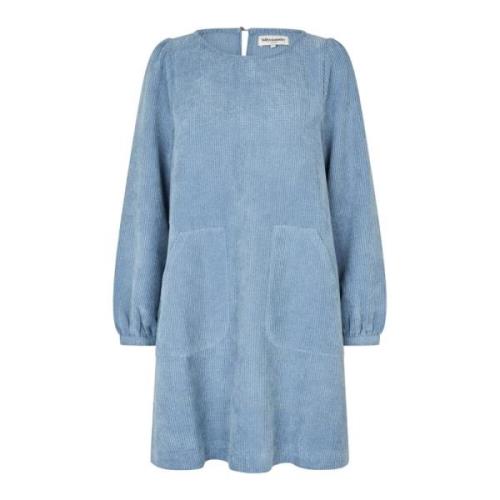 Lollys Laundry Räfflad Klänning med Puffärmar Blue, Dam